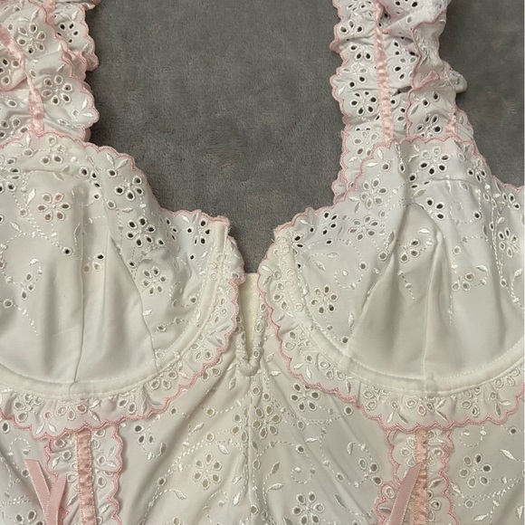 New! For Love and Lemons swirl eyelet lace bustier bra top white 10186 - Picture 9 of 12